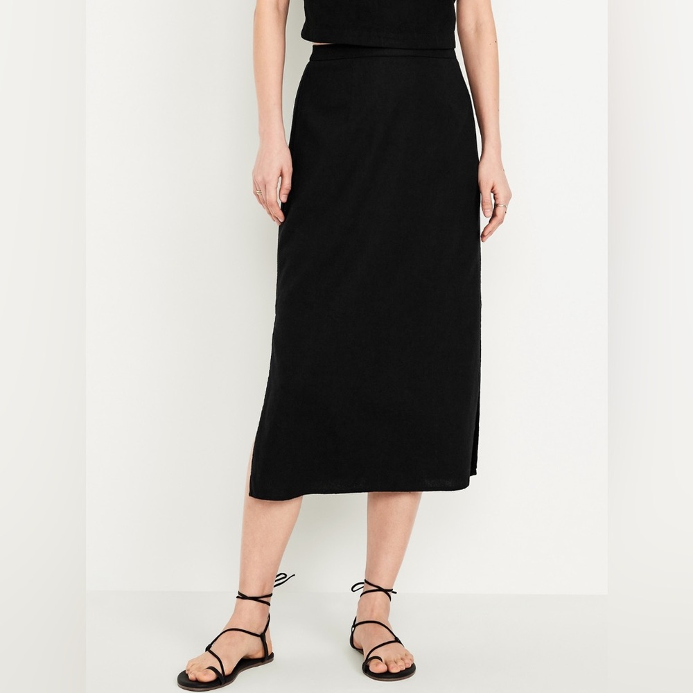 NWT Old Navy Mid-Rise Linen-Blend Midi Skirt